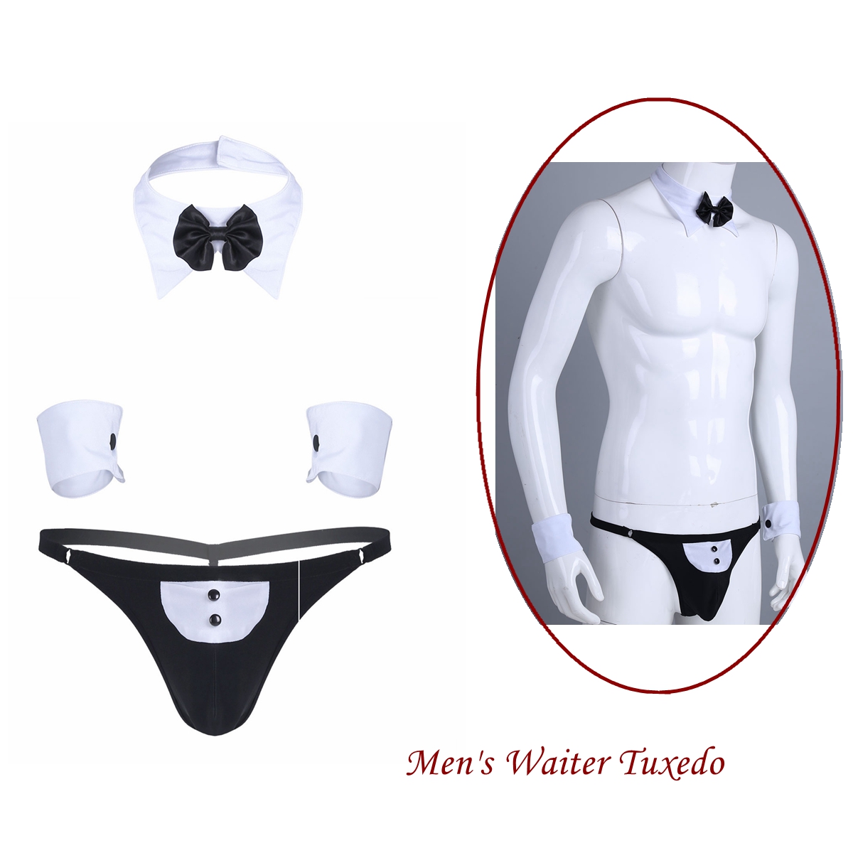 Men Formal Wear Set - Men Cosplay Waiter Lingerie Sets Open