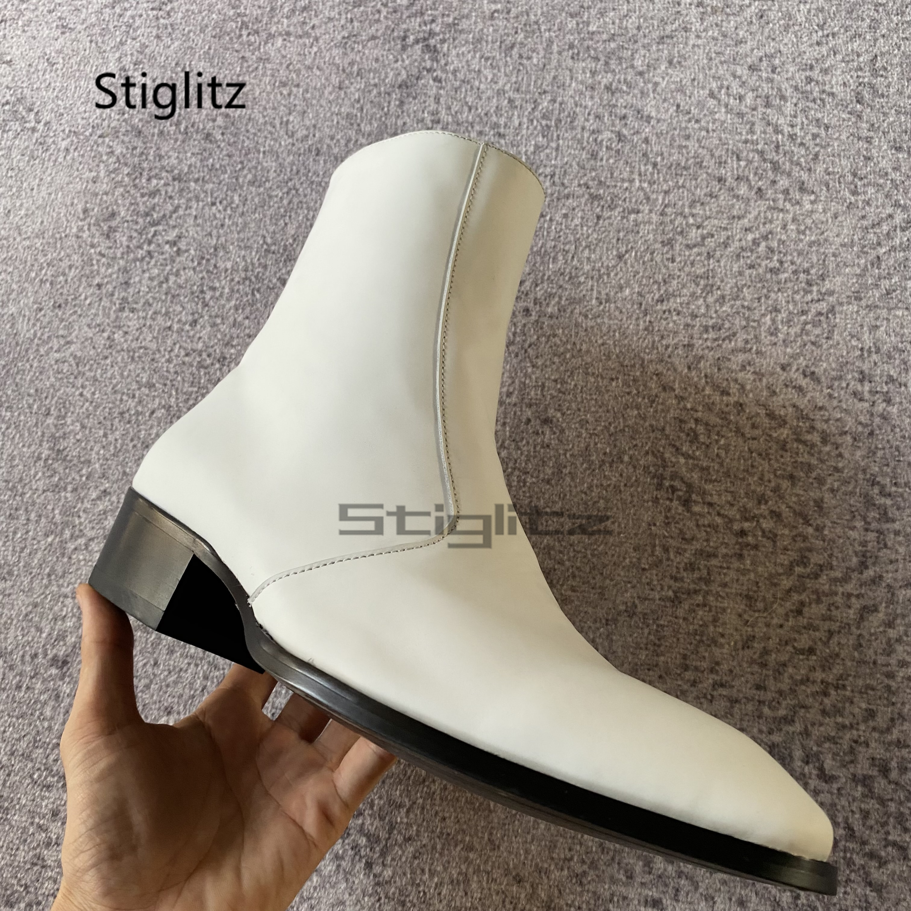 Men Formal Wear Shoes - White Genuine Leather Chelsea Boots Men