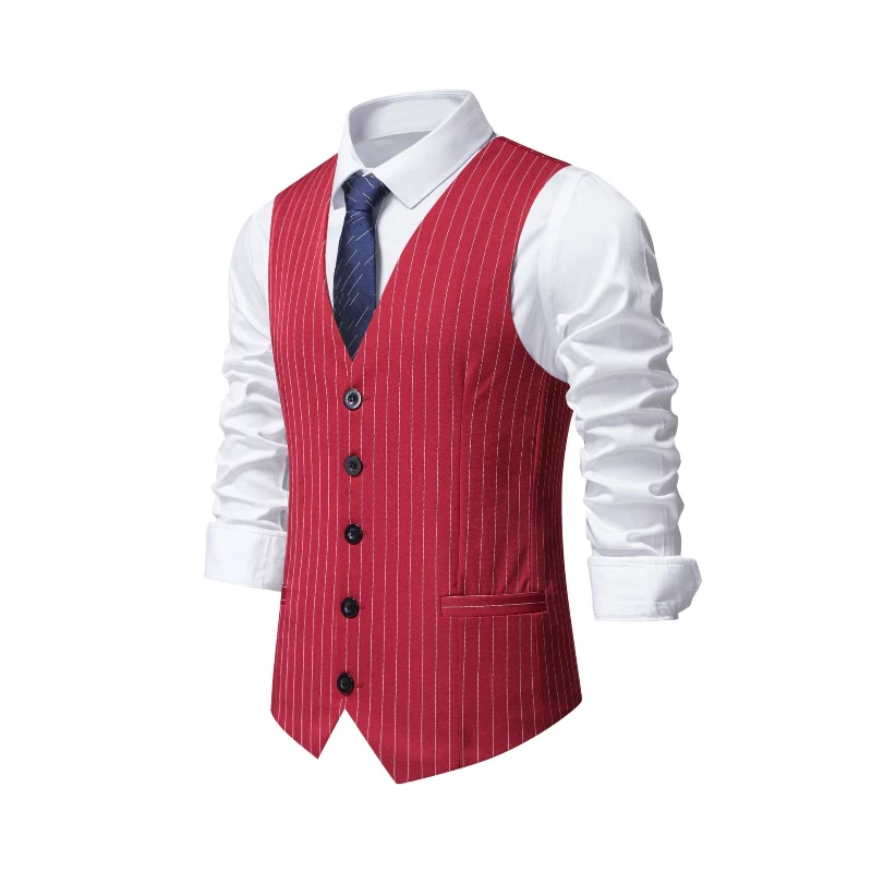 2026 New Red Striped Suit Vest – Men'S Formal Wear Waistcoat recenzja i cena