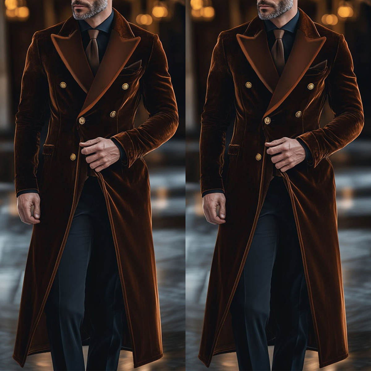 Brown Velvet Men Long Coat Pea – Men'S Formal Wear Waistcoat recenzja i cena