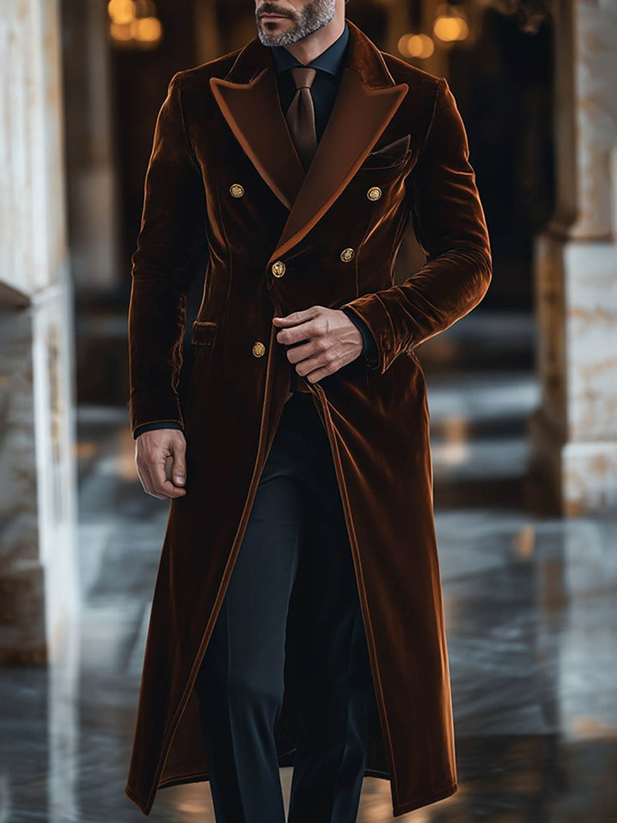 Brown Velvet Men Long Coat Pea – Men'S Formal Wear Waistcoat recenzja i cena