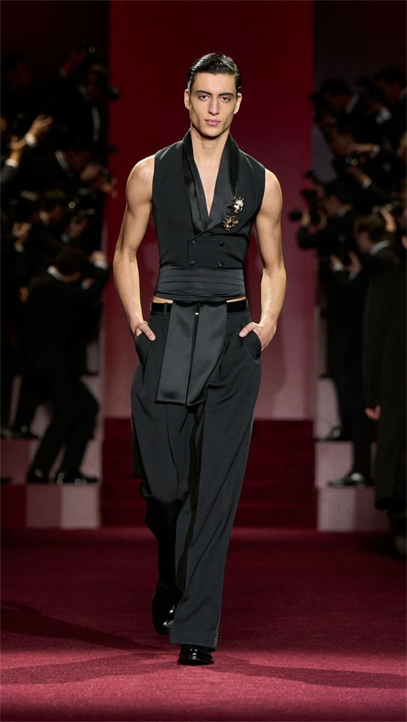 Black Men Suits 2 Piece Vest+P – Men'S Formal Wear Waistcoat recenzja i cena