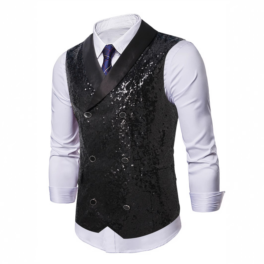 New Men Black Sequin Double Br – Men'S Formal Wear Waistcoat recenzja i cena
