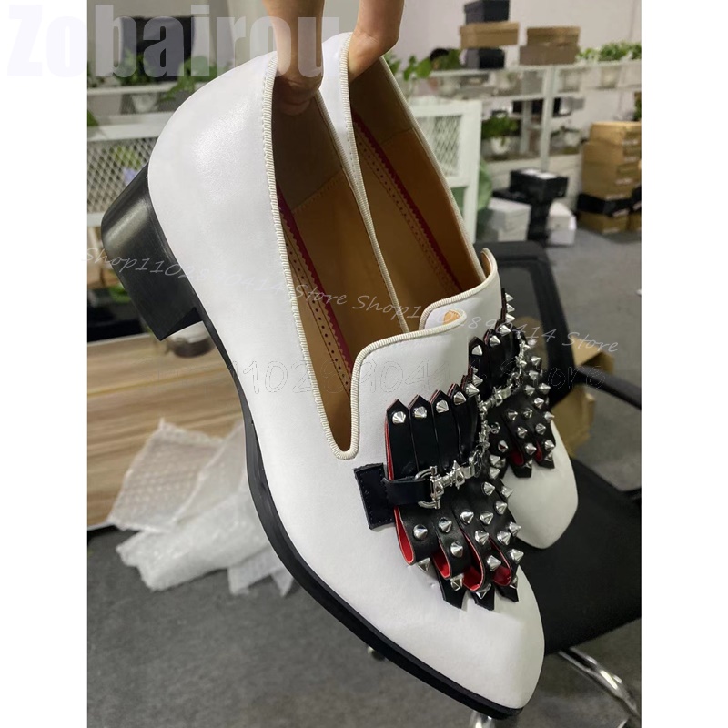 Metal Rivets Black Tassels Whi – Men Formal Wear Shoes recenzja i cena