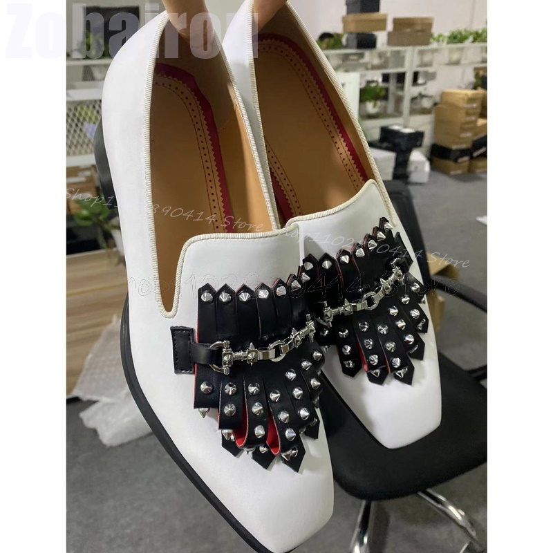 Metal Rivets Black Tassels Whi – Men Formal Wear Shoes recenzja i cena