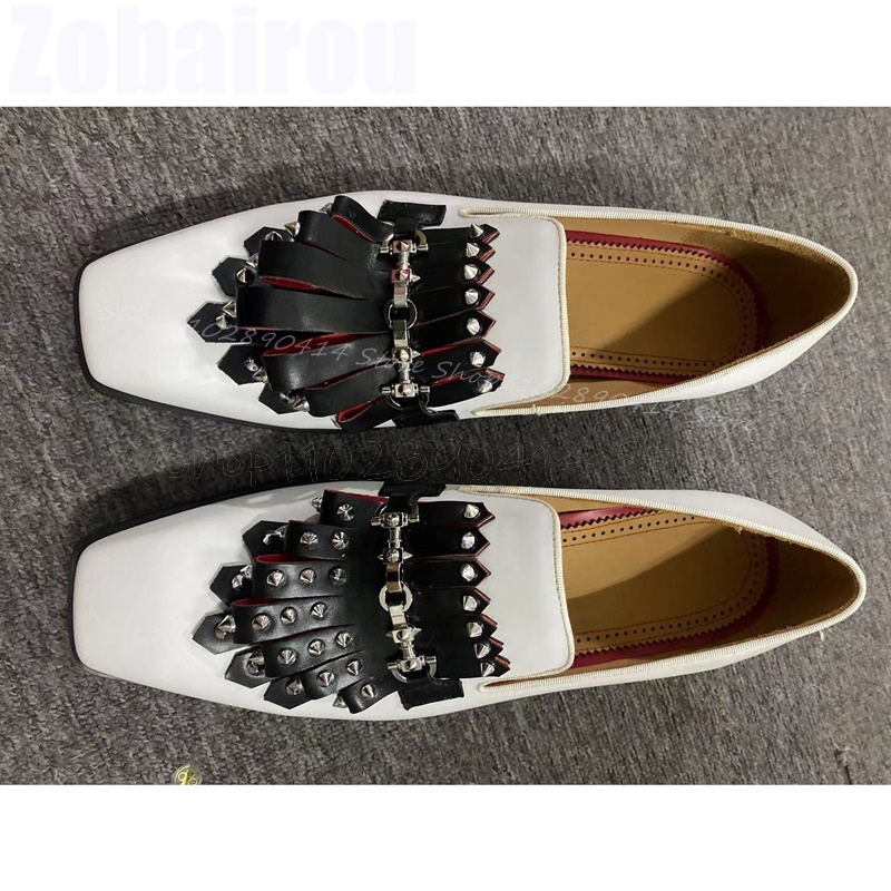 Metal Rivets Black Tassels Whi – Men Formal Wear Shoes recenzja i cena