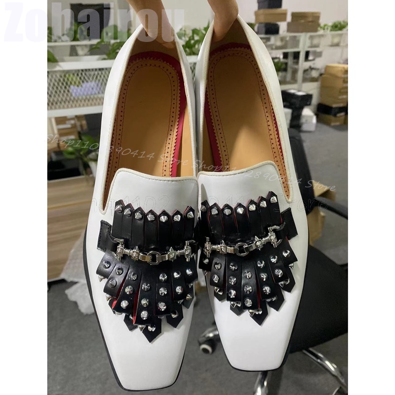 Metal Rivets Black Tassels Whi – Men Formal Wear Shoes recenzja i cena
