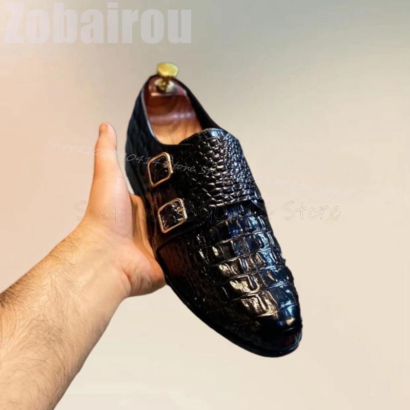 Black Crocodile Print Buckle D – Men Formal Wear Shoes recenzja i cena