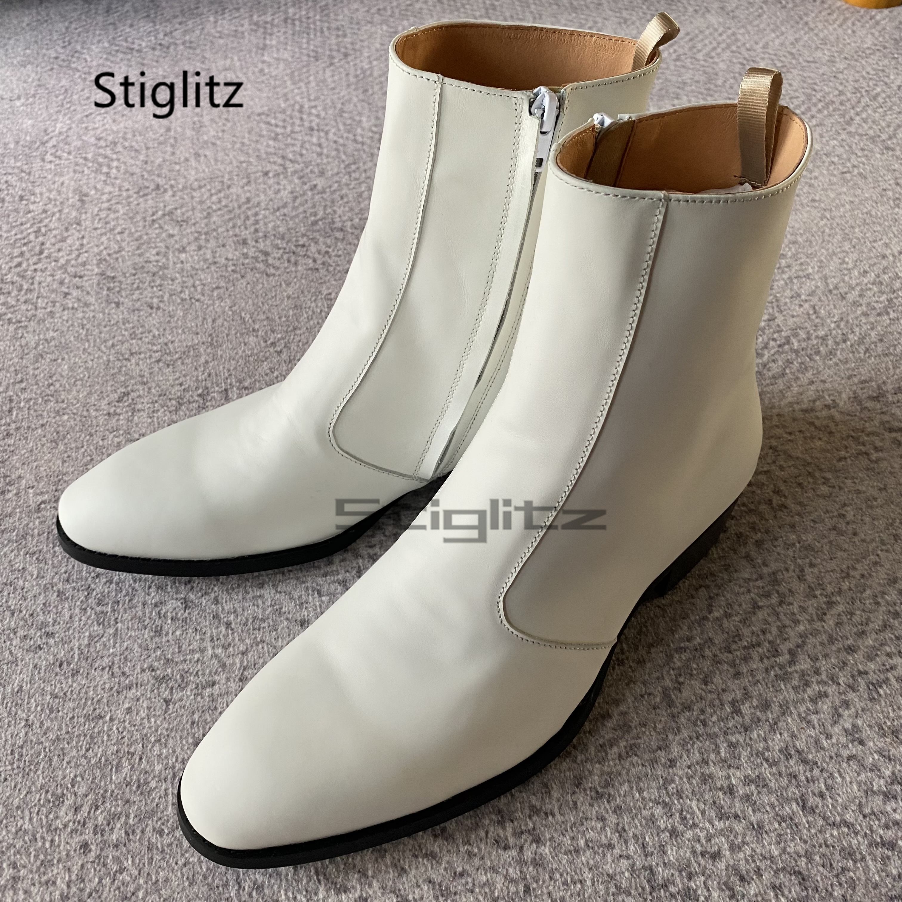 White Genuine Leather Chelsea  – Men Formal Wear Shoes recenzja i cena