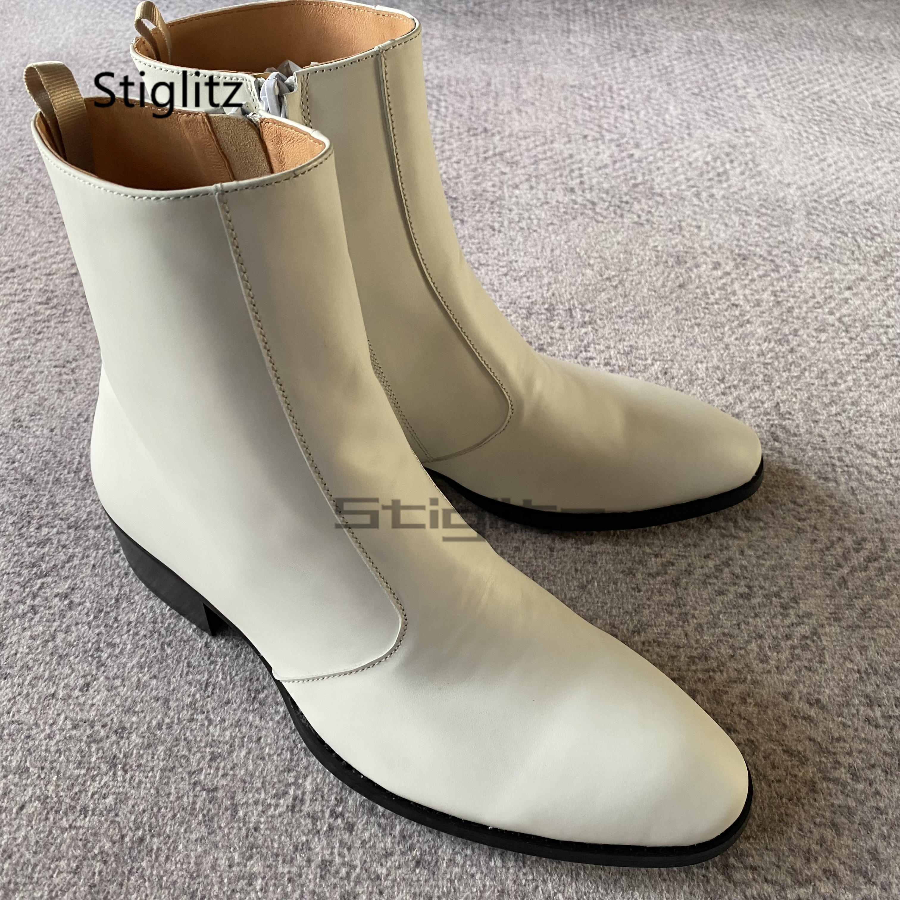 White Genuine Leather Chelsea  – Men Formal Wear Shoes recenzja i cena