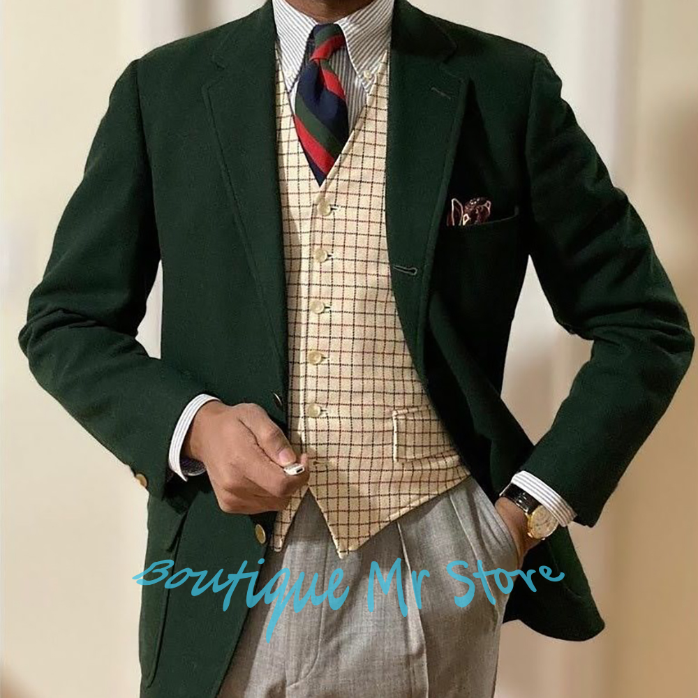 Men's Woolen Dark Green Blazer – Men'S Formal Wear Waistcoat recenzja i cena