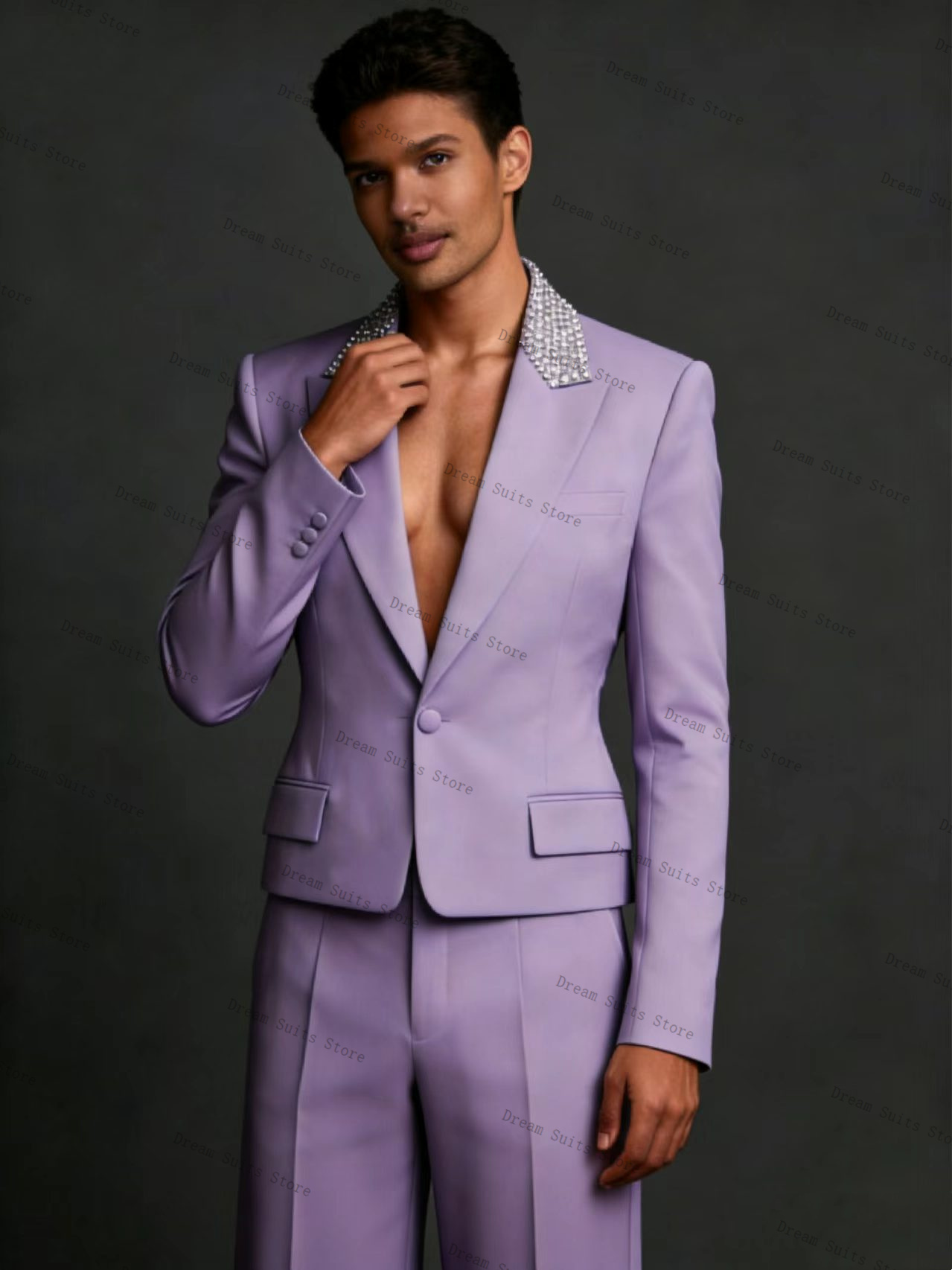 Crystals Men Suit Set 2 Pcs Bl – Men Formal Wear Purple recenzja i cena