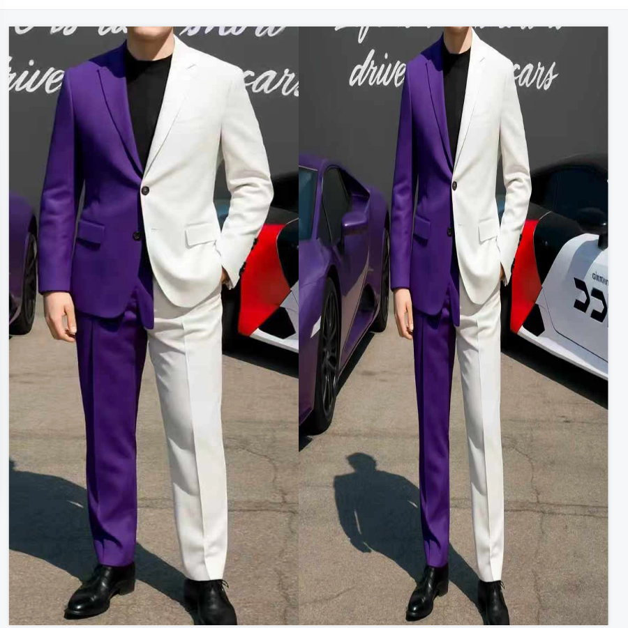 Purple White Men Suit Set 2 Pc – Men Formal Wear Purple recenzja i cena