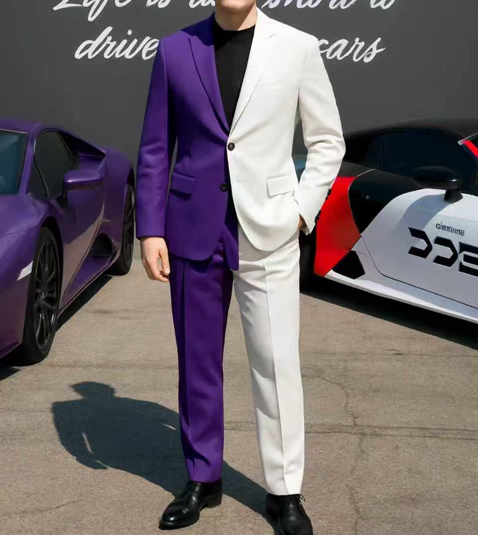 Purple White Men Suit Set 2 Pc – Men Formal Wear Purple recenzja i cena