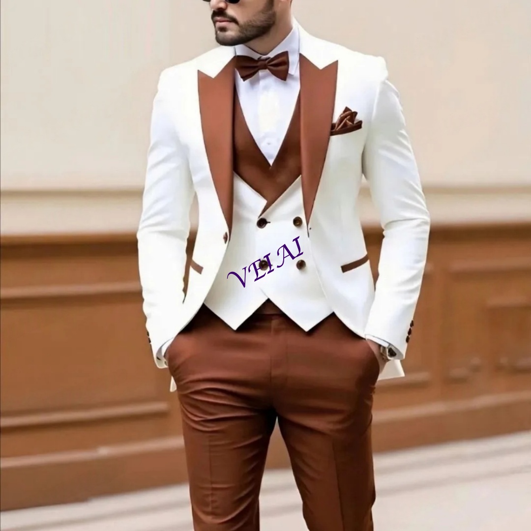 New White And Brown Men Suit F – Men'S Formal Wear Accessories recenzja i cena